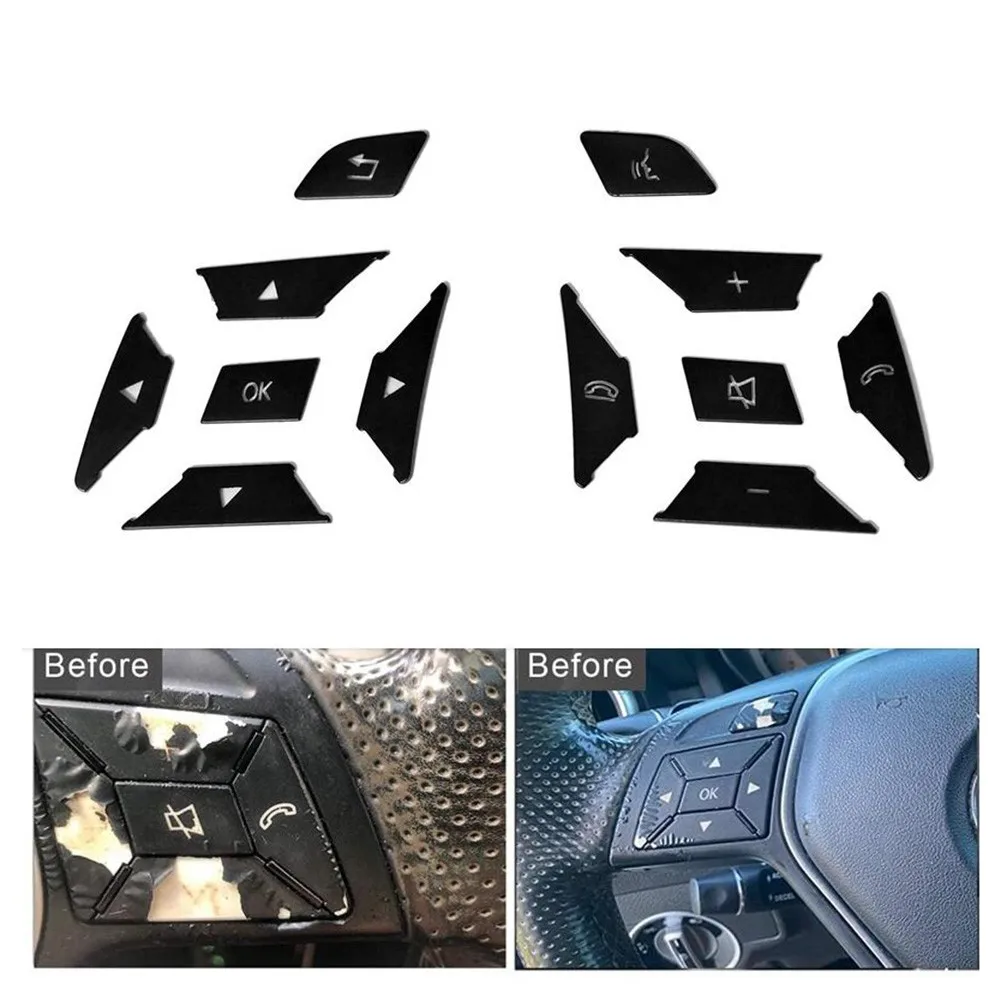 

For Mercedes Benz CLS Class 2012 - 2013 Steering Wheel Button Sticker Protection Trim 12pcs Set ABS Black