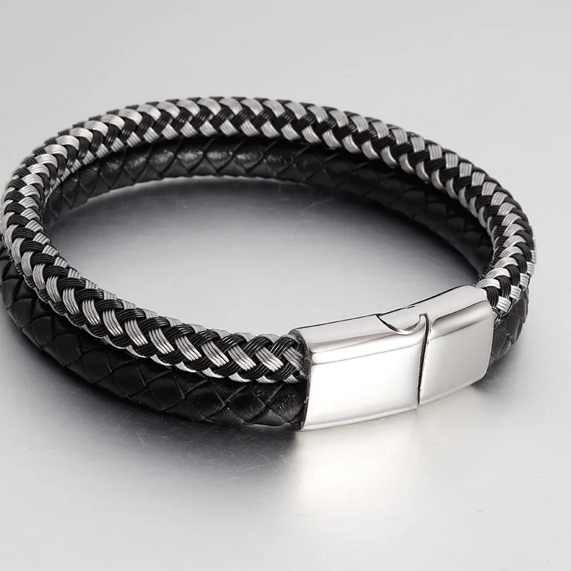 Двойной плетеный браслет из нержавеющей стали с магнитной застежкой | Украшения