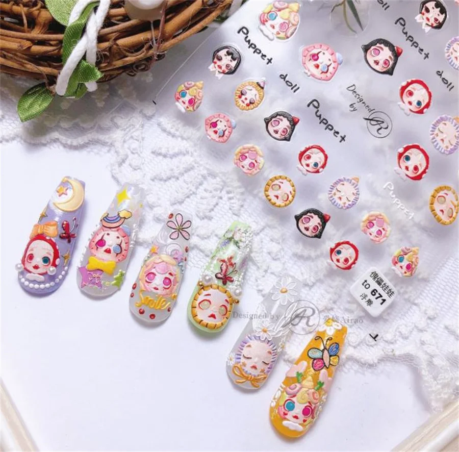 

Japanese Funny Puppet Doll High Quality 5D Engraved Nail Stickers Nail Art Decorations Nail Decals Design