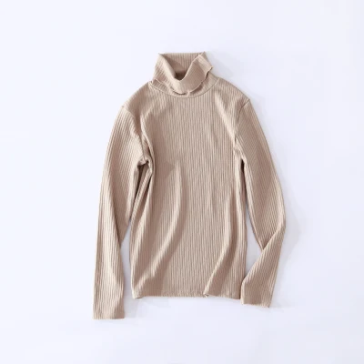 turtleneck beige Новые тонкие женские трикотажные футболки с длинным рукавом и круглым вырезом, однотонные обтягивающие повседневные топы, зимние вязаные топы с высоким воротом - Цвет: turtleneck beige