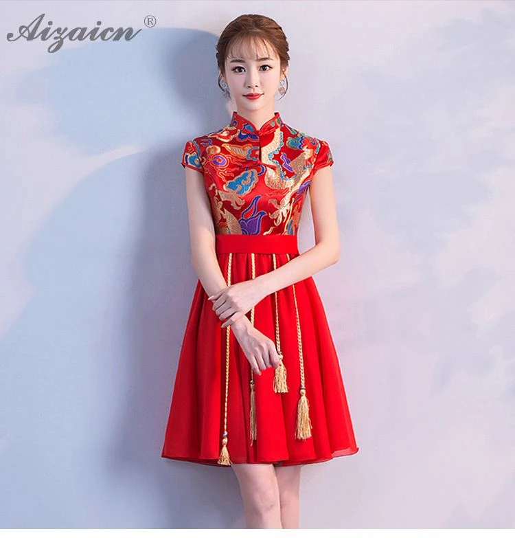 Новое атласное платье Cheongsam красное свадебное винтажное платье Qi Pao Женские китайские свадебные платья Qipao Акция Женская Роба в восточном стиле