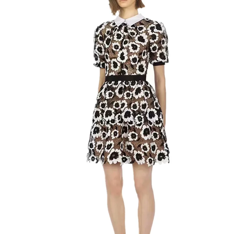 New Fashion 2019 Designer Runway self portrait Dress Women's Puff Sleeve Flowers Embroidery Retro Patchwork Lace | Женская одежда
