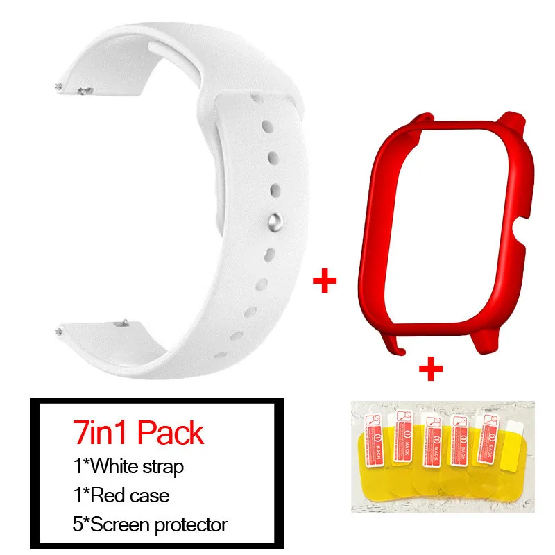 white-red 7в1 умные часы аксессуары для Huami Amazfit GTS ремешок силиконовый Смарт Браслет полосы для Amazfit gts чехлы Защита экрана - Цвет: white-red