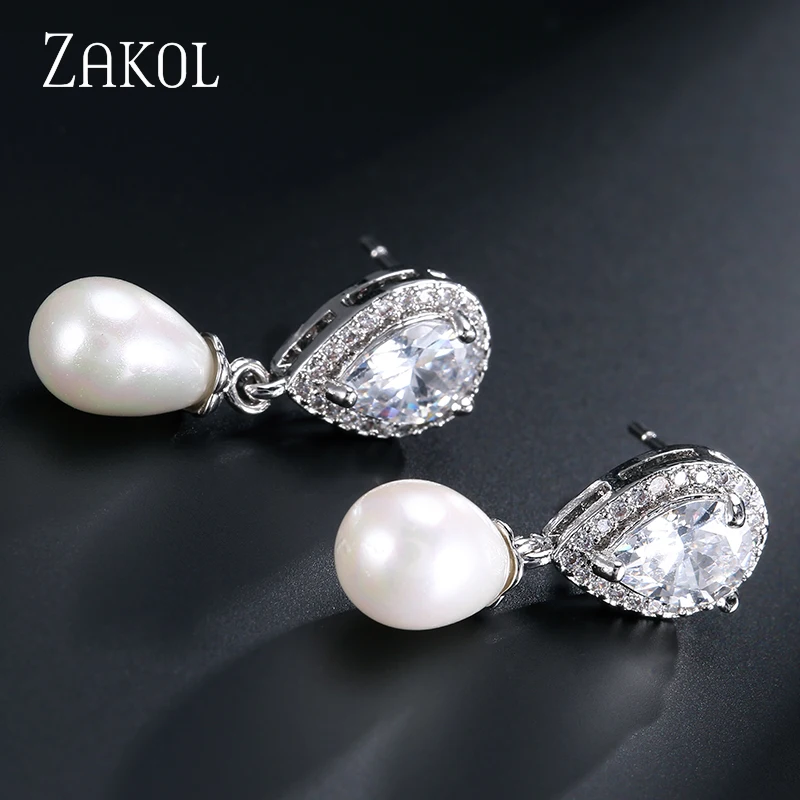 ZAKOL изысканный белый цвет Комплект украшений из искусственного жемчуга модные