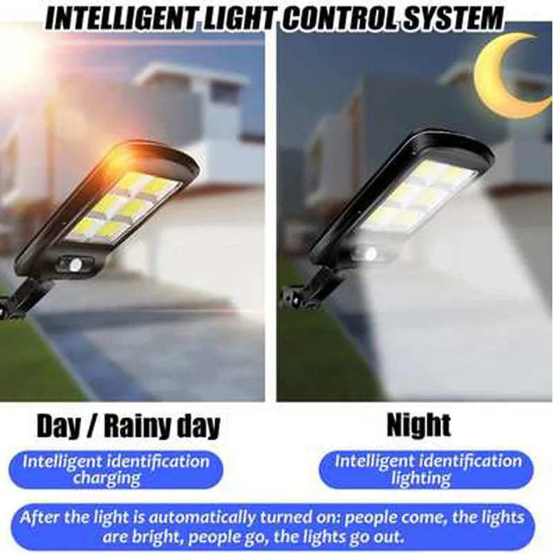 2pcs 128cob solar led street light waterproof motion sensor smart remote control 300w outdoor garden security wall light free global shipping