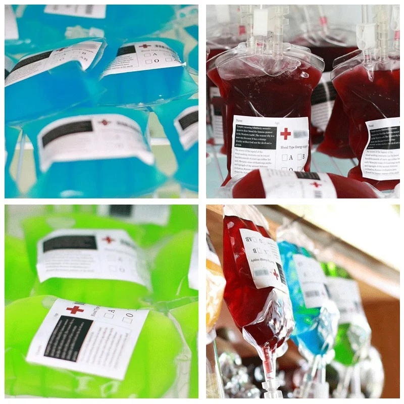 

10Pcs 400ML Transparent Drink Bag with 10x Stickers Reusable Blood Energy Bag Props Halloween Decorations