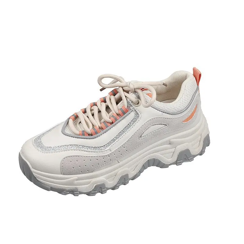 

2021 New Chunky Sneakers Women Mesh Mixed Colors Cross-Tied Fashion Platform Lady Casual Shoes Handmade Zapatos Mujer