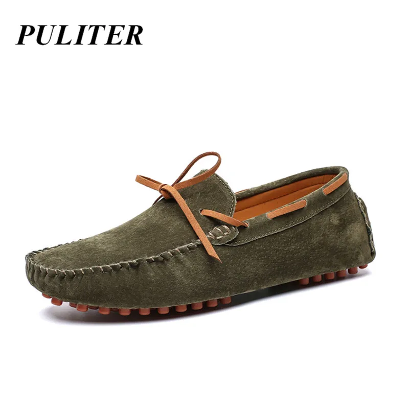 Casual Shoes Men Penny Loafers Luxury Brand Handmade Suede Leather Driving Dress Moccasins For Skor Green PUTILER | Обувь