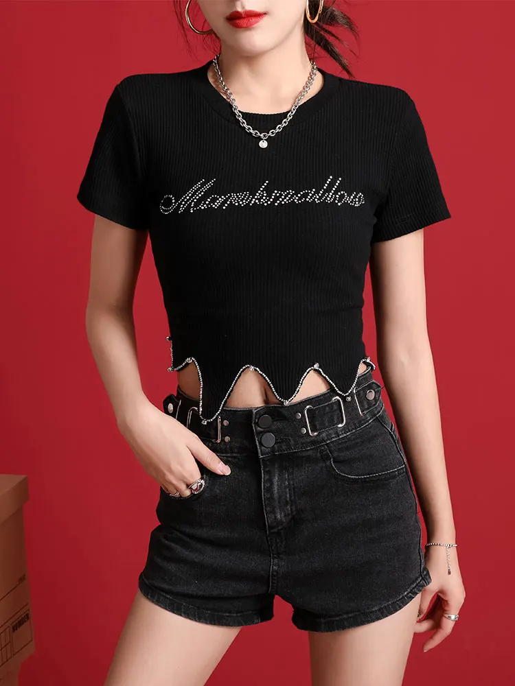 

Black T Shirts Women 2021 Summer Fashion Casual Sexy T Shirts Streetwear Short Sleeve Funny Tee Shirt Femme T-Shirts BG50TS