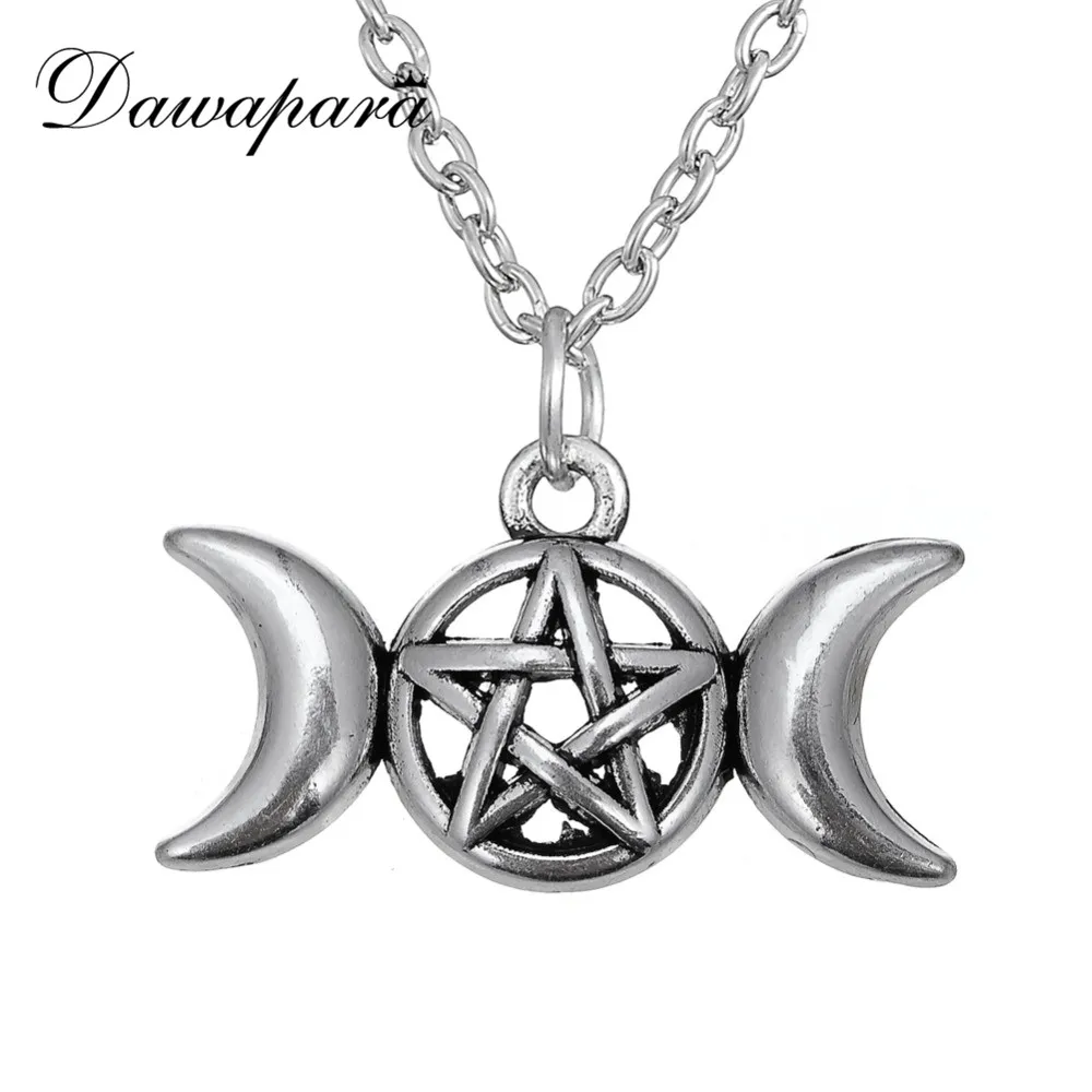 Dawapara, Тройная Луна, богиня, Wicca, пентаграмма, волшебный амулет, ожерелье для женщин, дерево жизни, луна, винтажные подвески для ожерелий, ювелирные изделия
