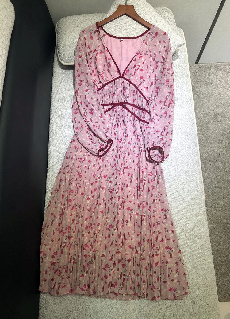 Осеннее романтическое женское шифоновое платье с цветочным принтом сексуальное