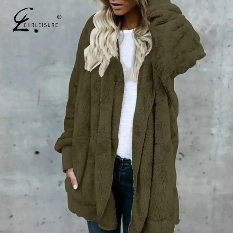 Женский плюшевый кардиган с капюшоном свитер пальто Winte размера плюс длинный