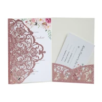 50pcs glitter paper laser cut wedding invitation card print business greeting card with rsvp card diy party wedding decoration