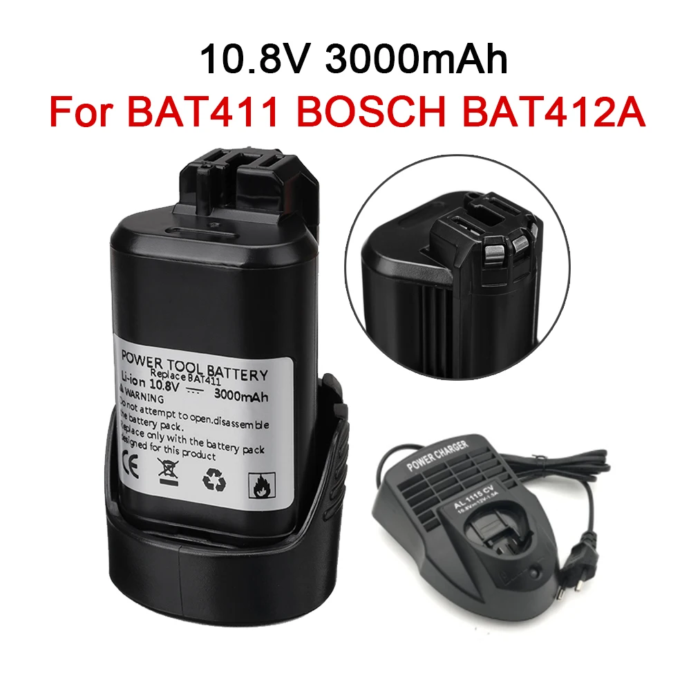 Batería recargable de iones de litio de 10,8 V y 12V, cargador reemplazable para taladro eléctrico inalámbrico BOSCH, destornillador, BAT411, BAT412, BAT413