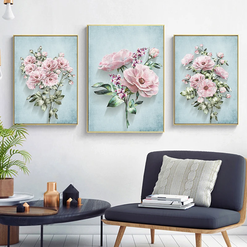 

Nordic Green Plants Hand Painted Roses Oil on Canvas Painting Flower Posters and Prints Wall Art Picture Living Room No Frame