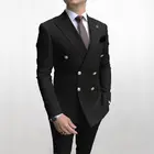 Новое поступление 2021, праздвечерние чные костюмы с контрастным дизайном, черные мужские облегающие костюмы, брюки, двубортный костюм для выпускного, мужской костюм (пиджак + брюки)