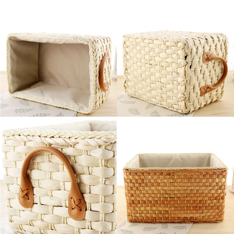 

2PCS Nodric Woven Storage Baskets Corn Husk Storage Box Sundries Toys Clothing Organizer Box Weaving Basket Drawer Organizer