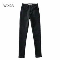 wixra women denim pencil pants casual basic skinny jeans velvet long trousers autumn winter high waist bottoms