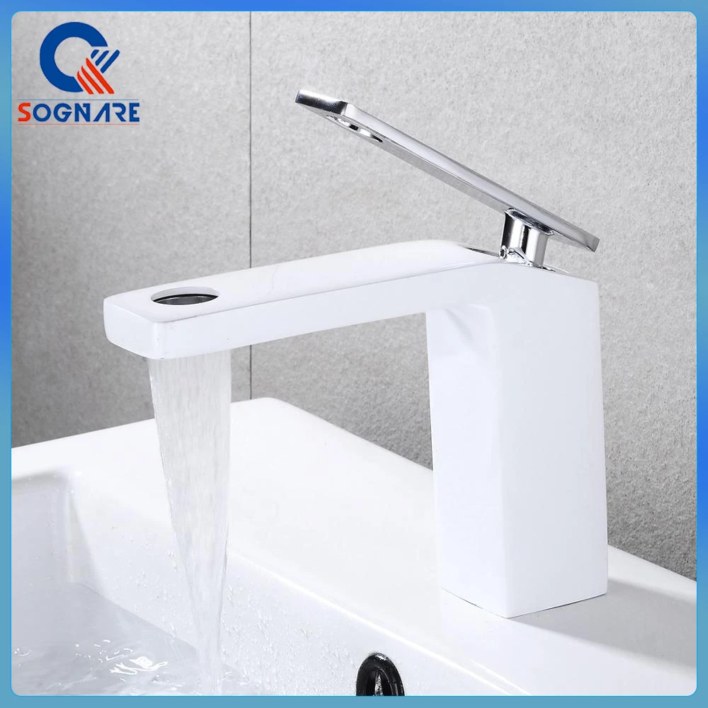 

Bathroom Sink Faucet Basin Faucet White Painted Faucet Single Handle Hole Deck Vintage Wash Hot Cold Mixer Tap Crane Modern
