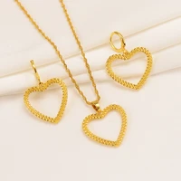 bangrui gold color hollow heart pendant necklace earrings for women classic fashion jewelry sets african jewelry gifts