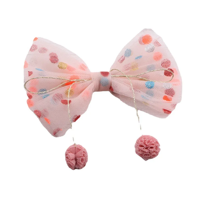 

Colorful Small Dot Ball Mesh Bow Hairpin Clips Heart Decor Hairgrips Barrettes Girls Accessories