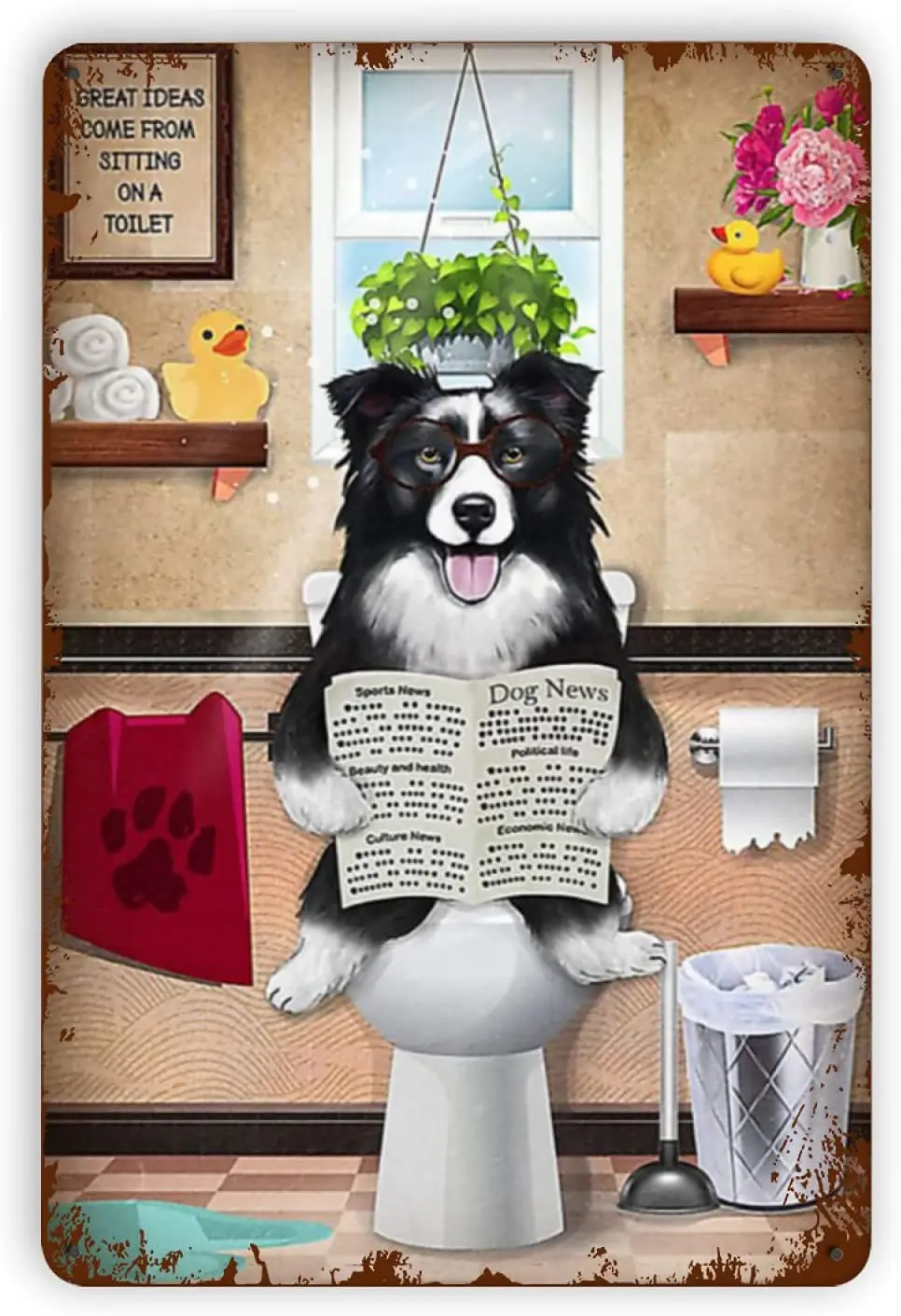 

Baby Kleidung Weant Metal Vintage Tin Signs Border Collie Reading Dog News Funny Wall Decor for Home Bars Pubs smetal sign