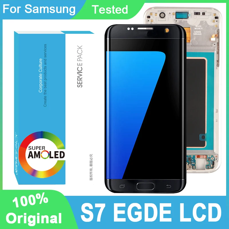 

100% протестированный дисплей 5,5 ''Burn Shadow AMOLED для Samsung Galaxy S7 edge G935F SM-G935F LCD с рамкой дисплей сенсорный экран Запасные части