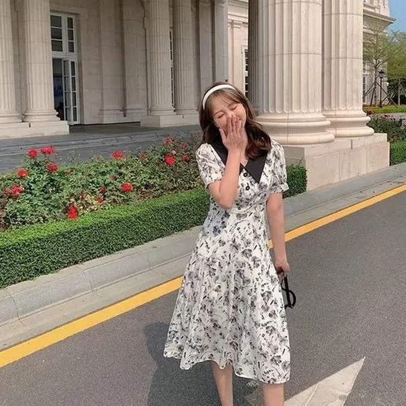 

Summer Floral Long Vintage Dress Women Elegant Korean Style Evening Party Boho Dress Casual Beach Chiffon Dresses for Women 2021