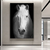 black background white horse canvas painting posters and prints wild animals wall art picture cuadros home decoration room decor