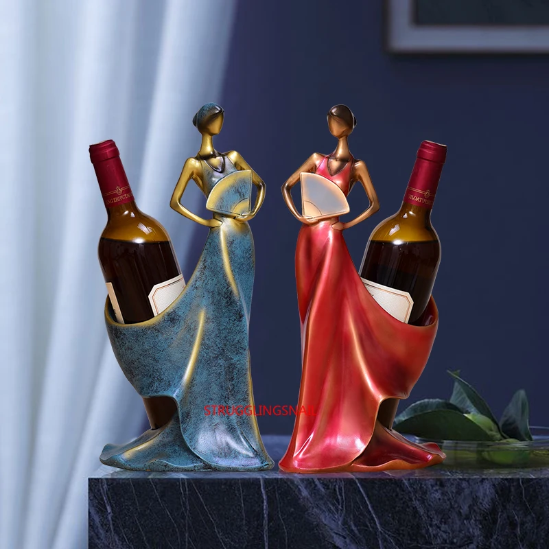 

Beauty Wine Rack Wine Holder Shelf Women with Fan Practical Sculpture Wine Stand Home Decoration Interior Crafts Christmas Gift