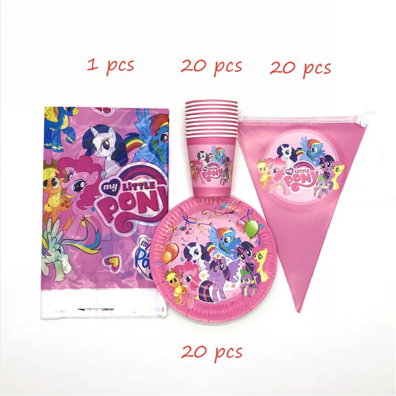 BeiPanQiZhuo-61pcs 61 шт./лот, одноразовые столовые приборы в стиле My Little Pony, кружки, тарелки, салфетки, детские скатерти для украшения дня рождения - Цвет: BeiPanQiZhuo-61pcs