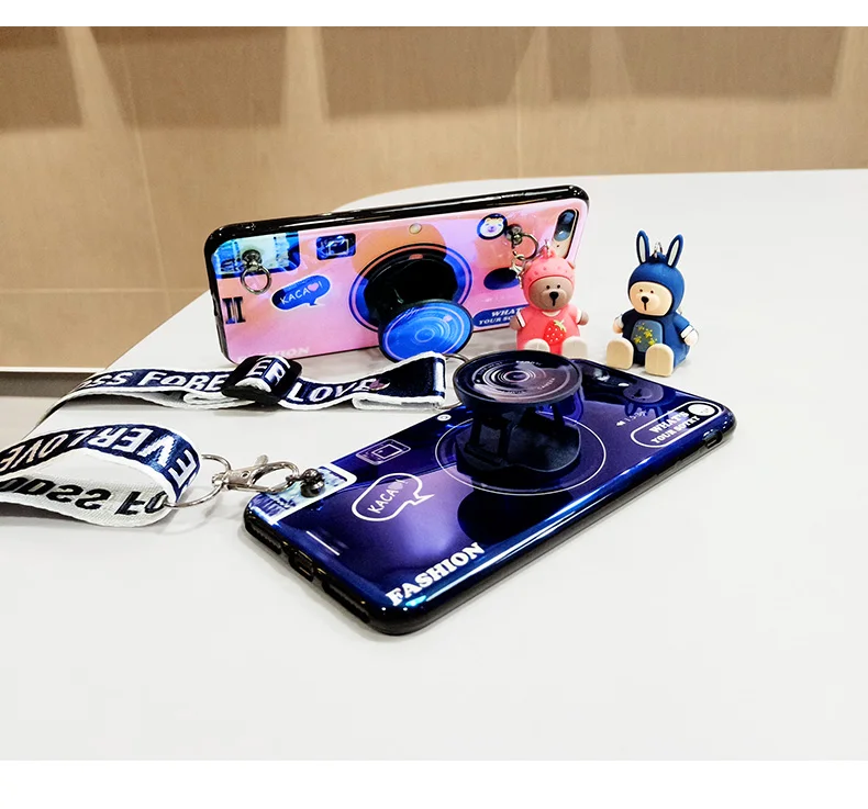 

Luxury Lanyard Fold Holder Case For Samsung S20 S10 S9 Note 20 Cover For iPhone 12 11 Pro X XR XS MAX 6 7 8 Plus With Stand Doll