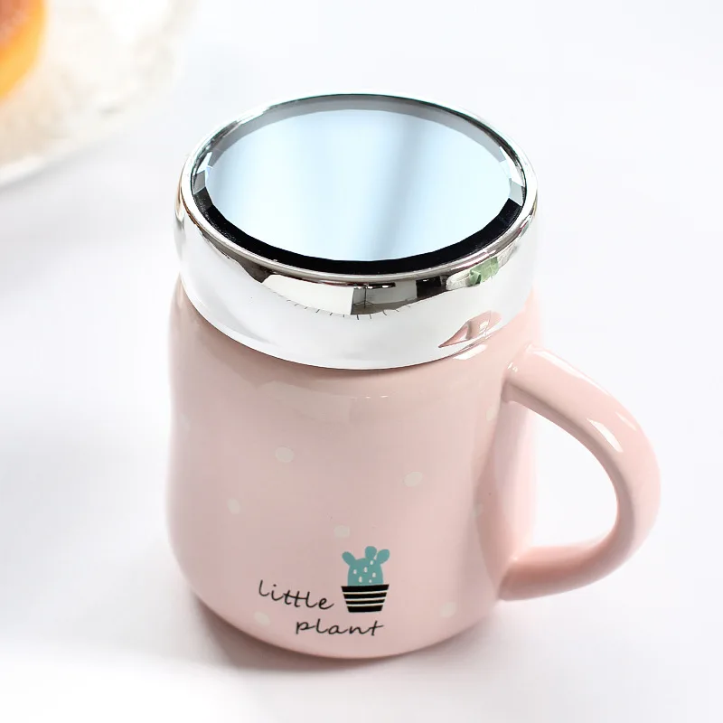 pink Кружка кофейная чашка молоко мультфильм творческие керамические чашки Милая бутылка для воды зеркало сок чай посуда для напитков винтовая крышка - Цвет: pink