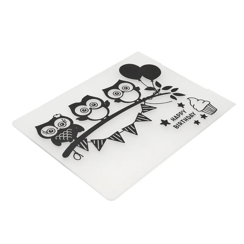 

Cute Owl Happy Birthday Plastic Embossing Folder For Scrapbooking DIY Album Card Making Tool Plastic Template