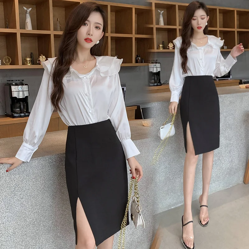 

High-quality Safari Style Korean Fashion Irregular Split Knee-Length Midi Skirt Women Formal OL Office Lady Pencil Bandage Skirt