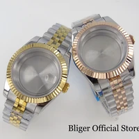bliger 36mm39mm two tone rose gold coated watch case fluted bezel fit nh35a nh36a jubilee bracelet sapphire magnifier