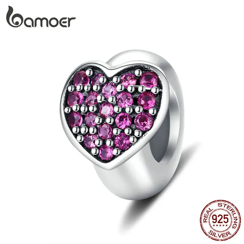 Bamoer, сердечко, Силиконовая пробка, Шарм для оригинального серебра 925, браслет 3 мм, браслет, сделай сам, изготовление ювелирных изделий, сделай сам, аксессуары SCC1336