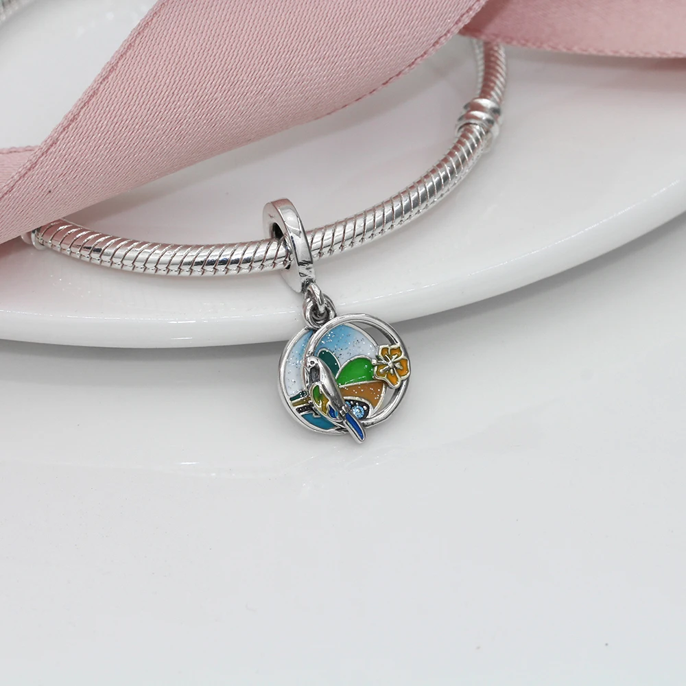 

S925 sterling silver fit women original Pandora charms bracelet beads parrot and Brazil beach shape fashion jewelry for lovers