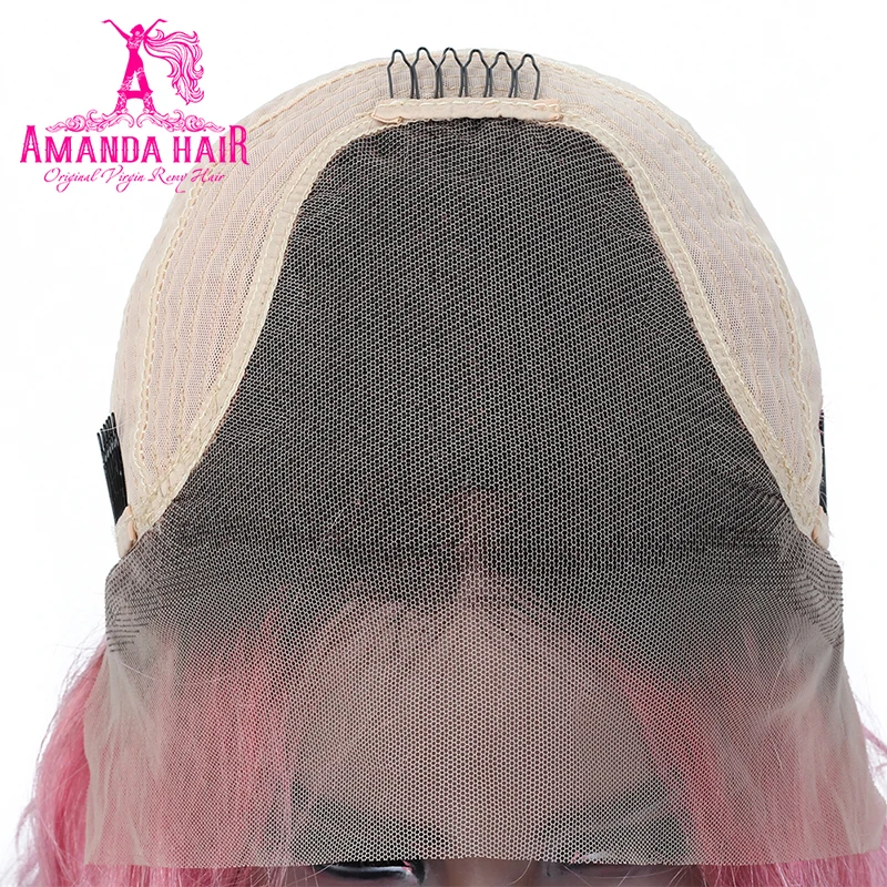 Amanda T1b/Rose-red Bob Wig 13x6 Lace Front Human Hair Wig 150% Density Middle Part Bod Wave Brazilian Hair Wig for Black Women