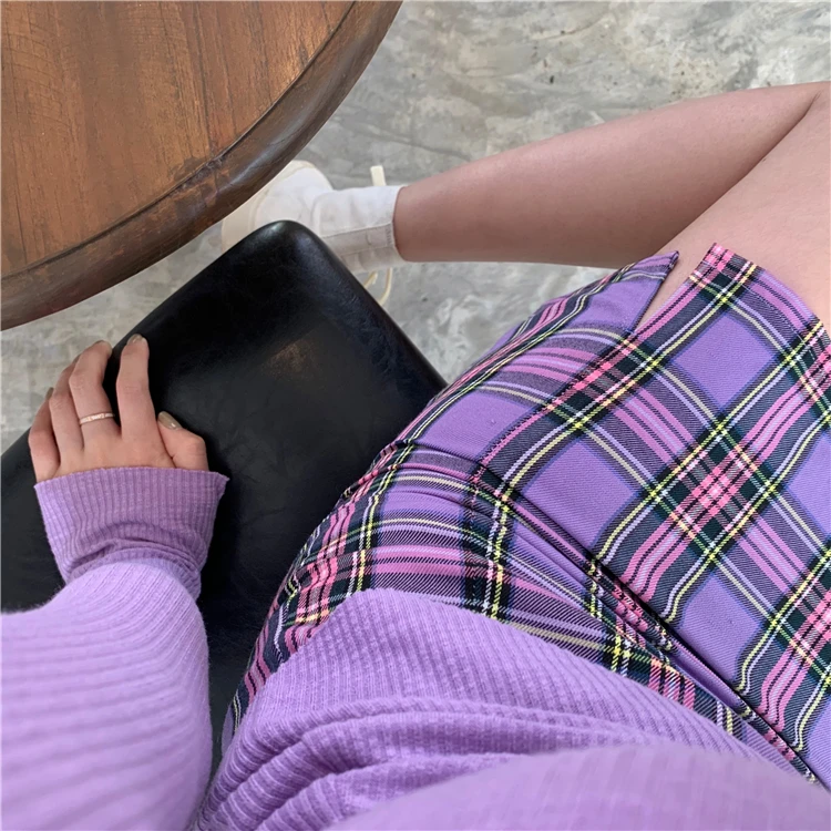 

New Female School Skirts Harajuku Purple Plaid High Waist Skirt Female Cute Mini Women Skirt Preppy Style Summer Skirt Mujers