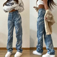 2021 new autumn casual trousers straight leg pants high waist womens washed jeans vintage streetwear jeans woman