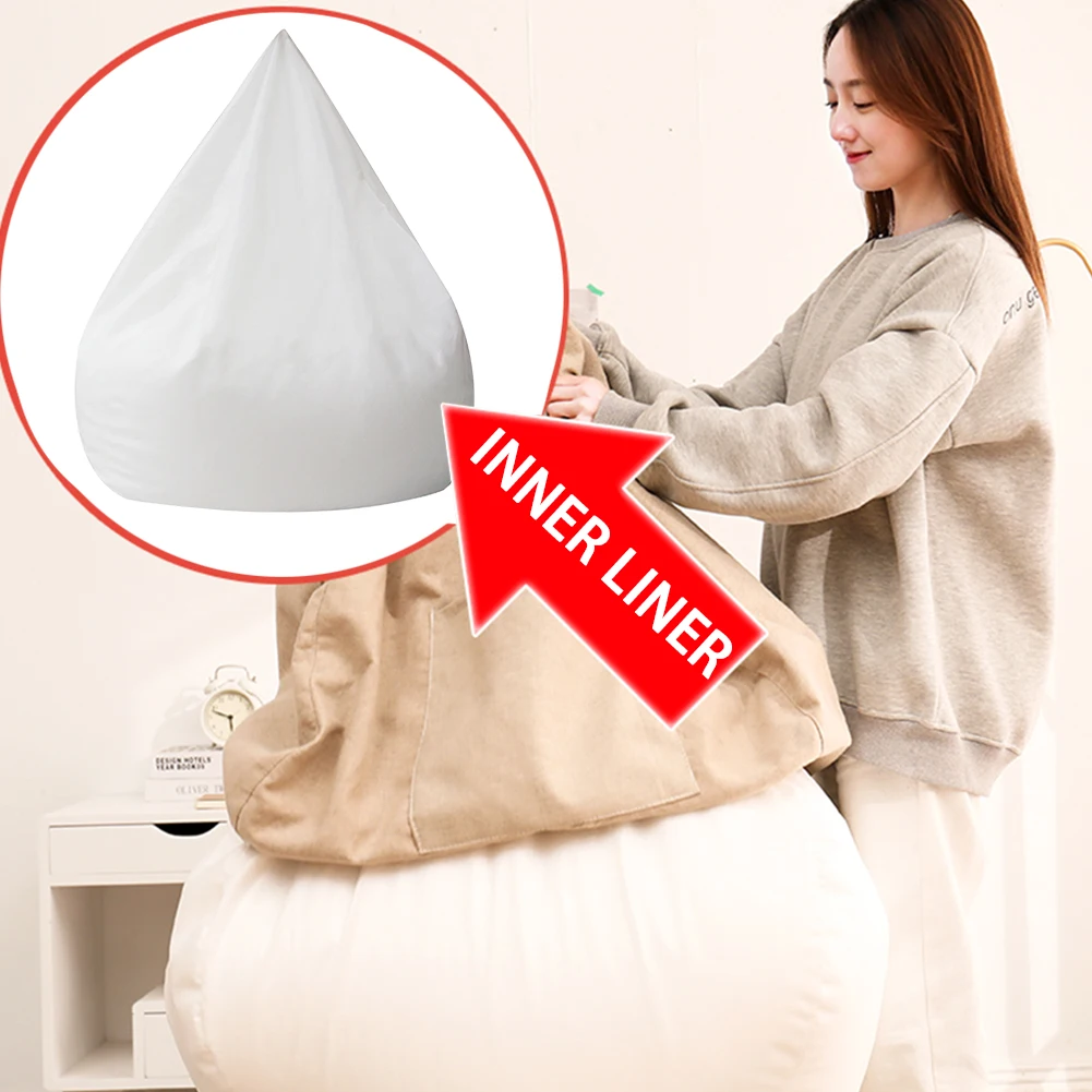 

Living Room No Filler Easy Clean For Bean Bag Lazy Sofa White Lounger Hotel Solid Home Inner Liner Zipper Closure Elastic