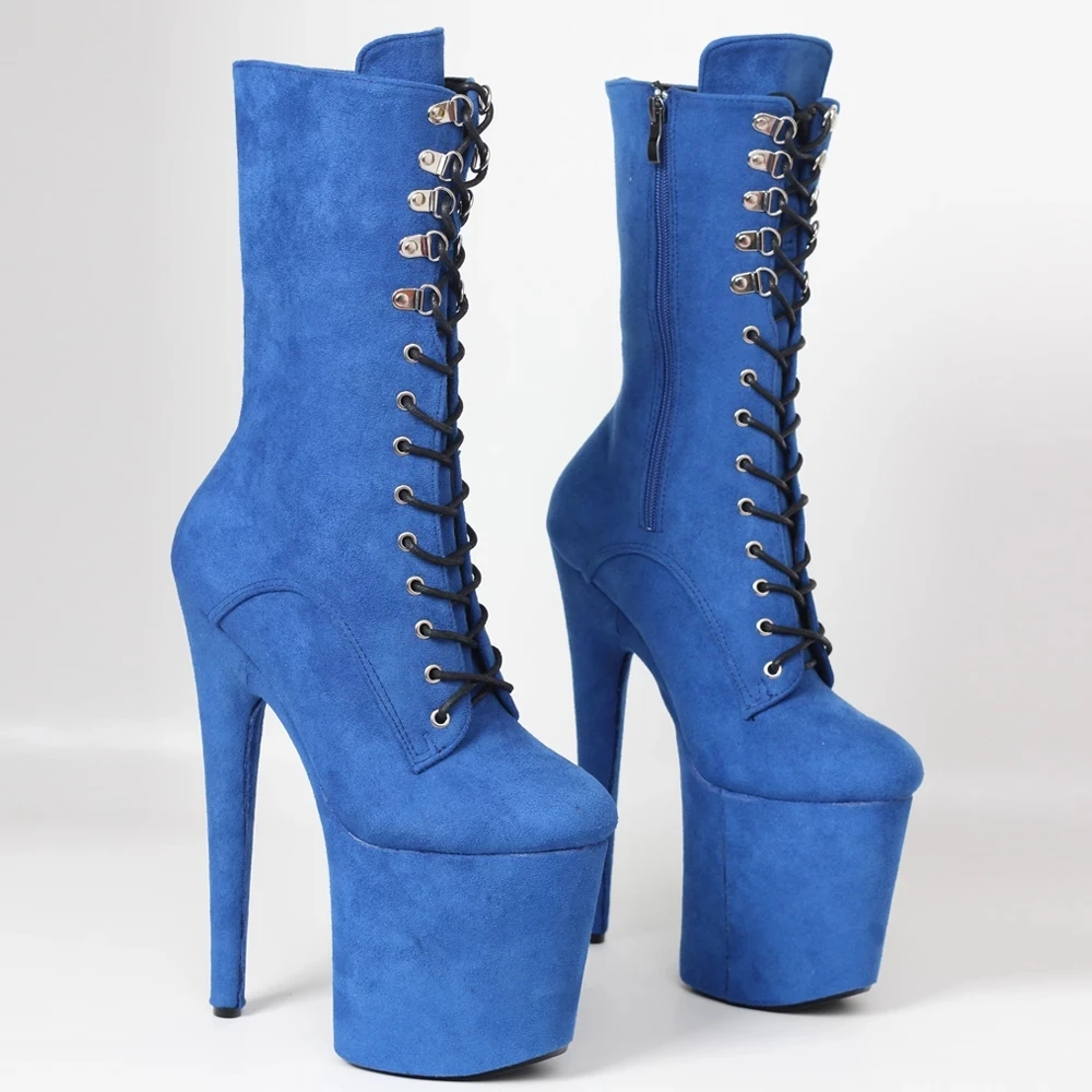 Jialuowei Pole Dance Boots 20cm High Spike Heel Platform Lace-up Sexy Women Ankle Boots