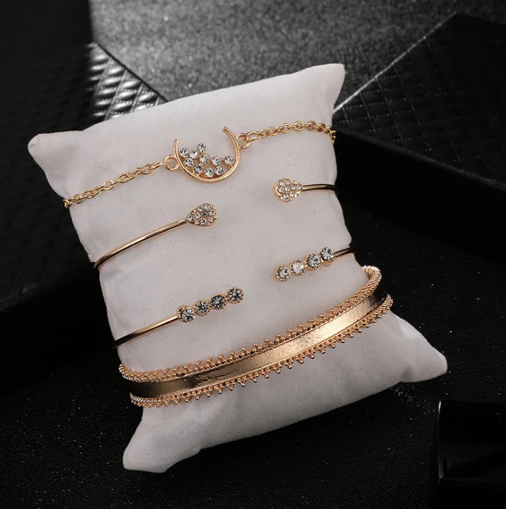 4 Pcs/set Gold Moon Star Bracelets for Women Geometry Crystal Opal Boho Cuff Bracelet Bangle Set Party Jewelry |