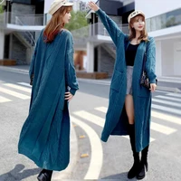 new autumn and winter new loose sweater coat for women with thick retro pit stripe long cardigan sweater