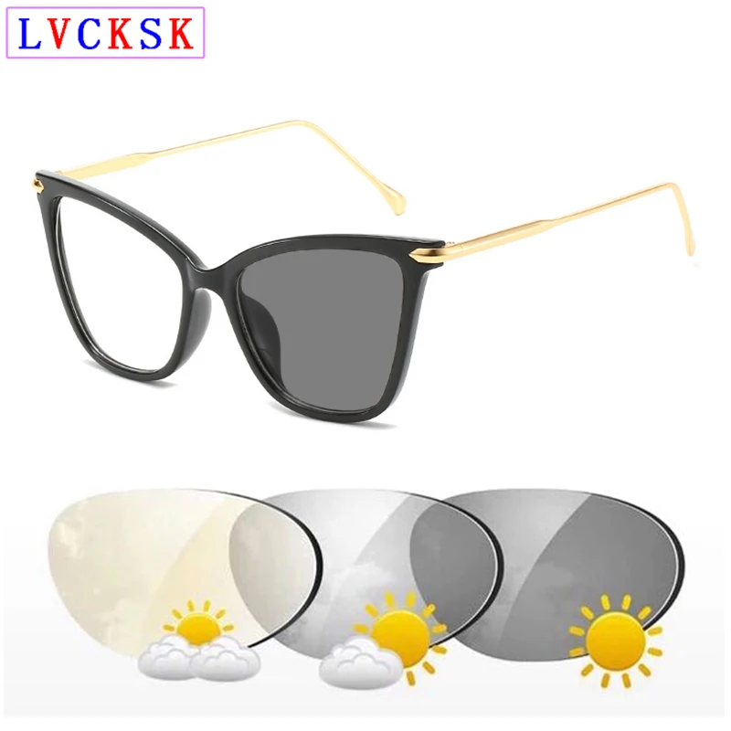 Женские фотохромные солнцезащитные очки кошачий глаз с квадратной