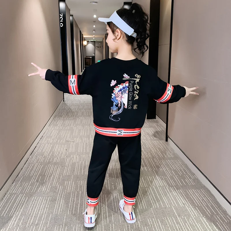 2021 Popular Girls Two-piece suit Cartoon Sweater Children Girl Clothes Front pocket Sweatshirt Sweatpants Kid Cotton Sportswear | Детская