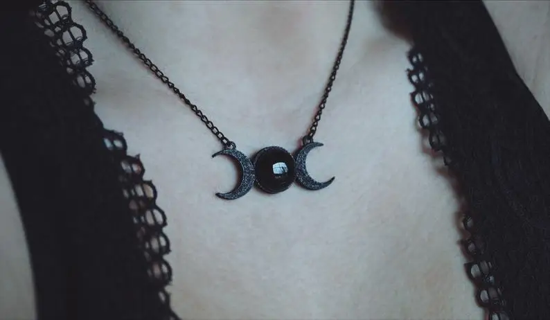 Черное ожерелье-чокер/ожерелье с черной луной/ожерелье тройной луной ожерелье