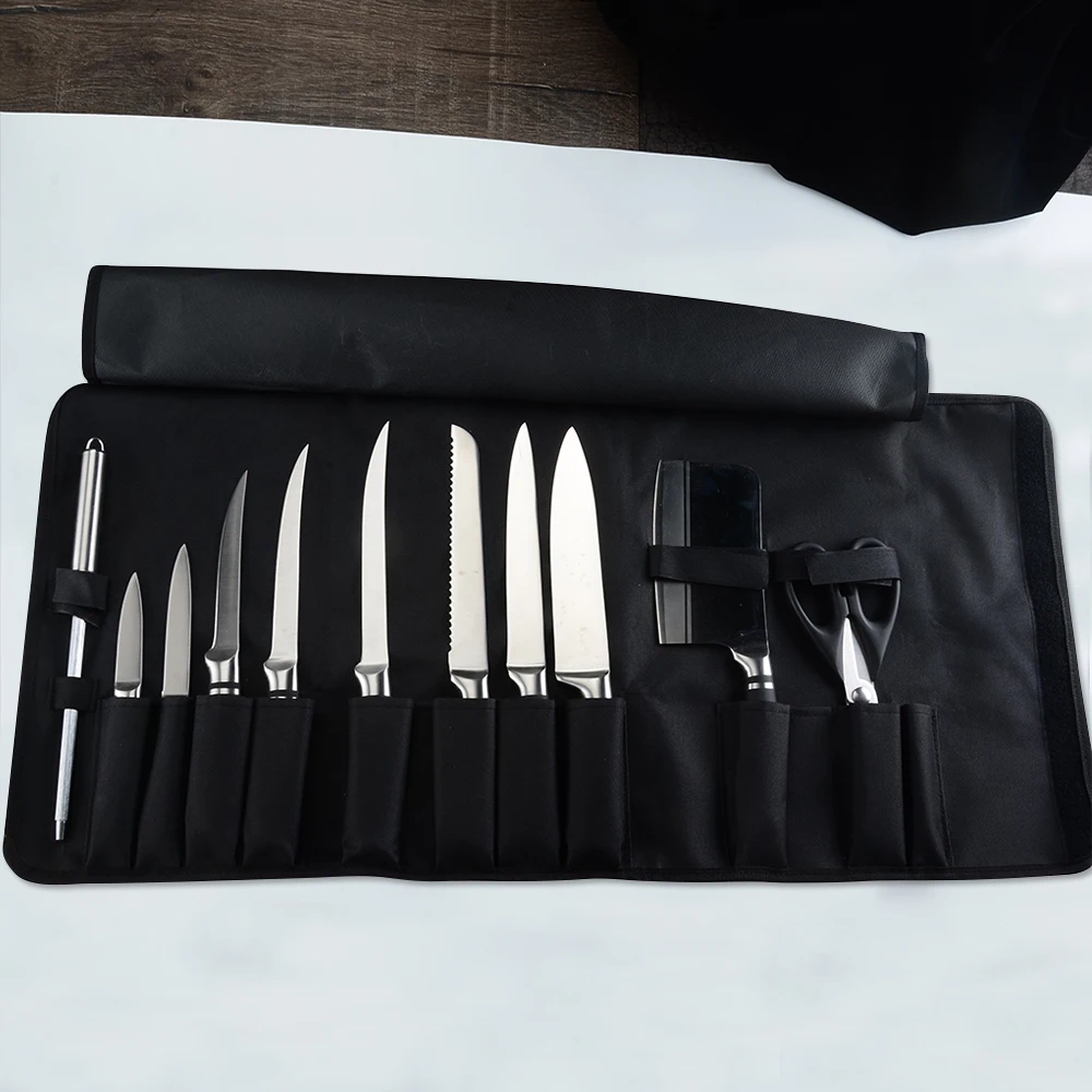 Дамаск 12 шт. сумка для кухонных ножей прочная черная холщовая рулонная с