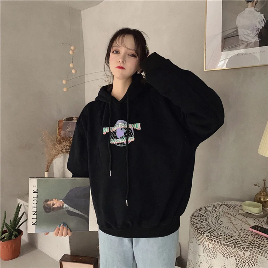 Женская толстовка с принтом Kpop повседневный теплый пуловер длинными рукавами в